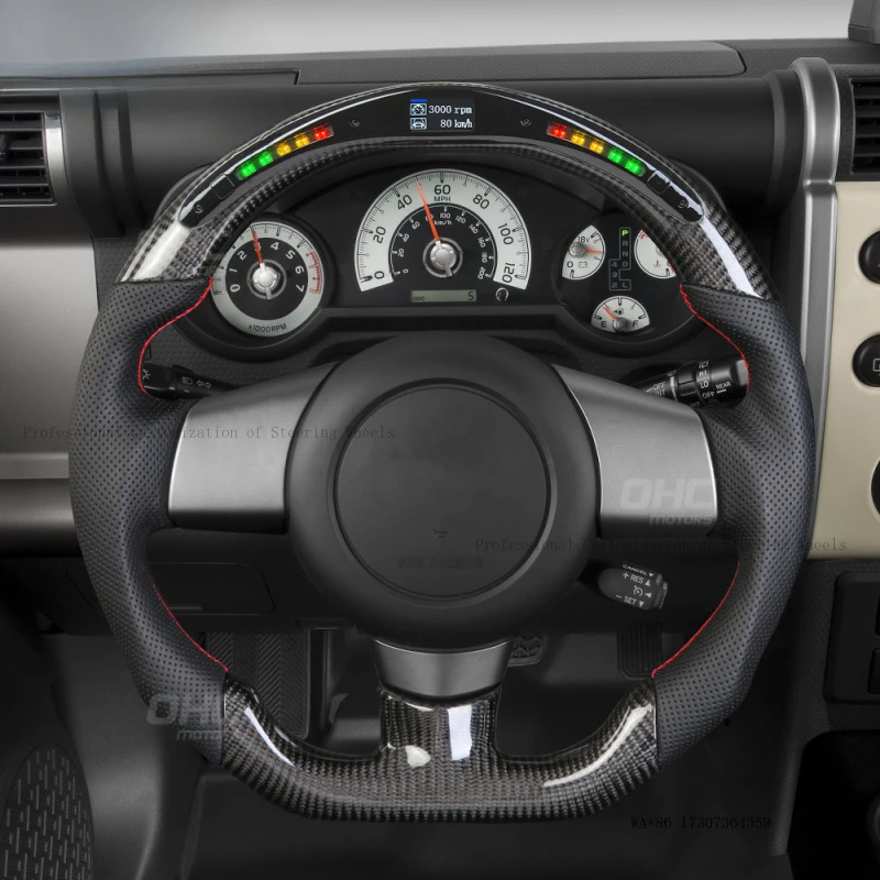 Suitable for Toyota FJ Cruiser, Nappa leather carbon fiber car steering wheel modified with LED intelligent speed display