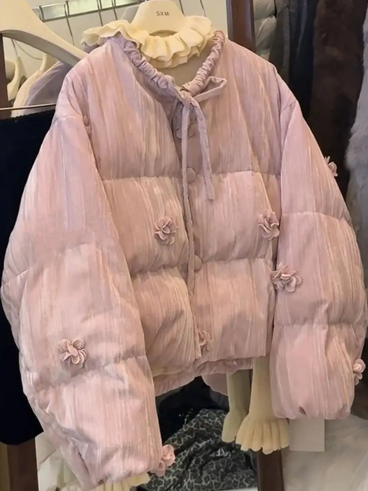 

Розовое или Thiened, теплое хлопковое пальто, корейское зимнее пальто, маленький размер, женская верхняя одежда, свободная посадка, длинный све