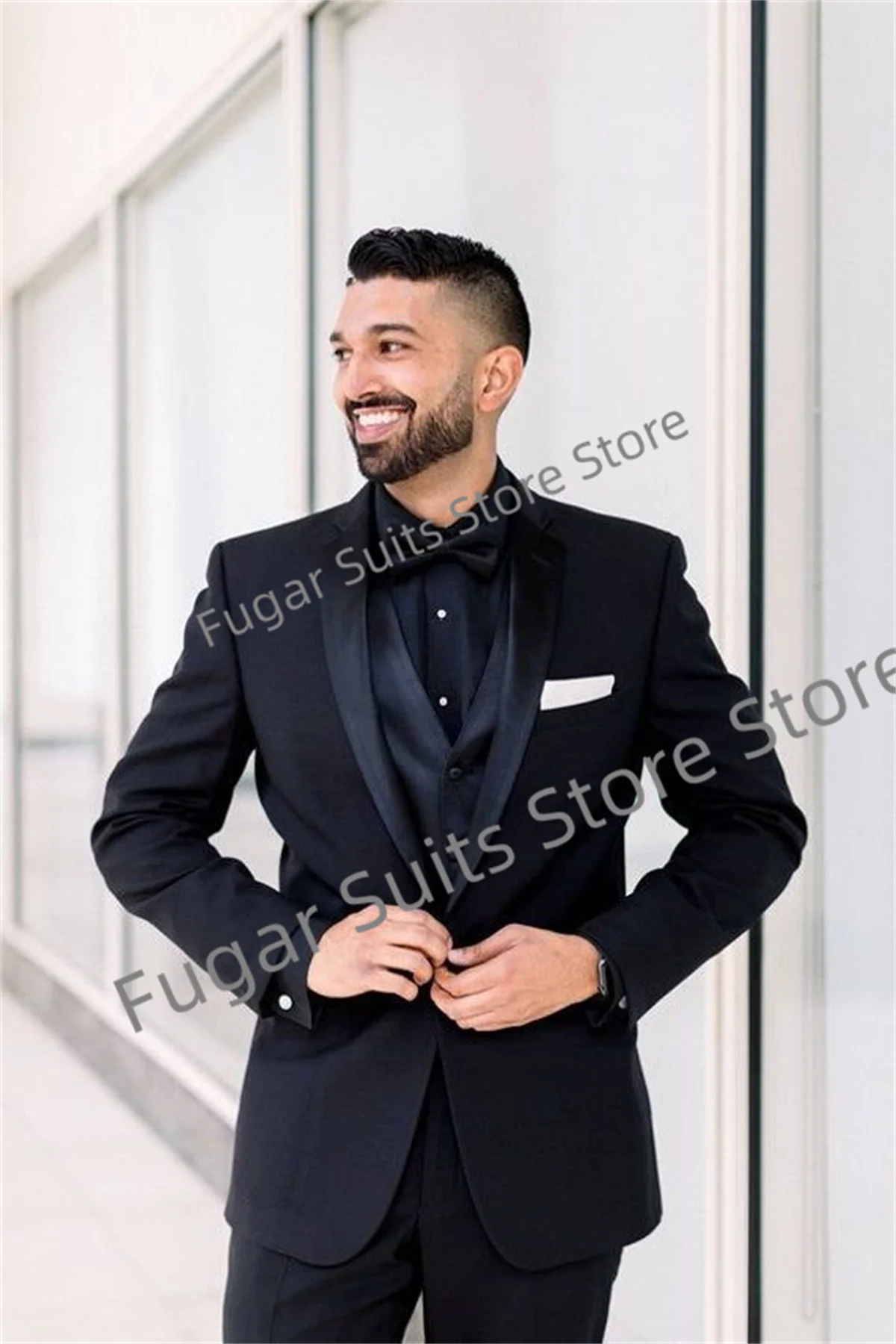 Shine Black Wedding Man Suits Slim Fit Notched Groom Formal Tuxedos Porm 3 Pieces Sets Luxuly Business Male Blazer Costume Homme