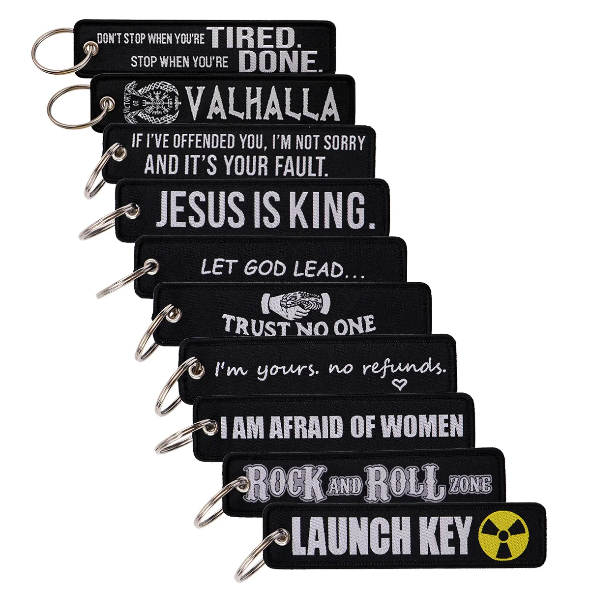 

Black Embroidery Key Fob Rock and roll Zone Quotations Key Tag For Cars Backpack Keychain Fashion Accessories Gifts for fFriends