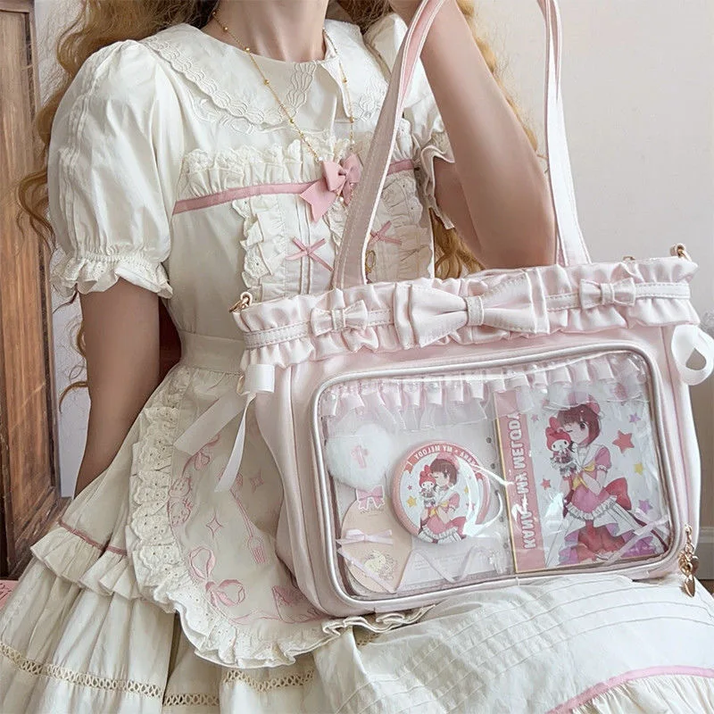 

Richme Lolita Women Ita Bags PU Clear Window DIY Anime Badge Crossbody Shoulder Bag Subculture Ruched JK Uniform Bolso Mujer