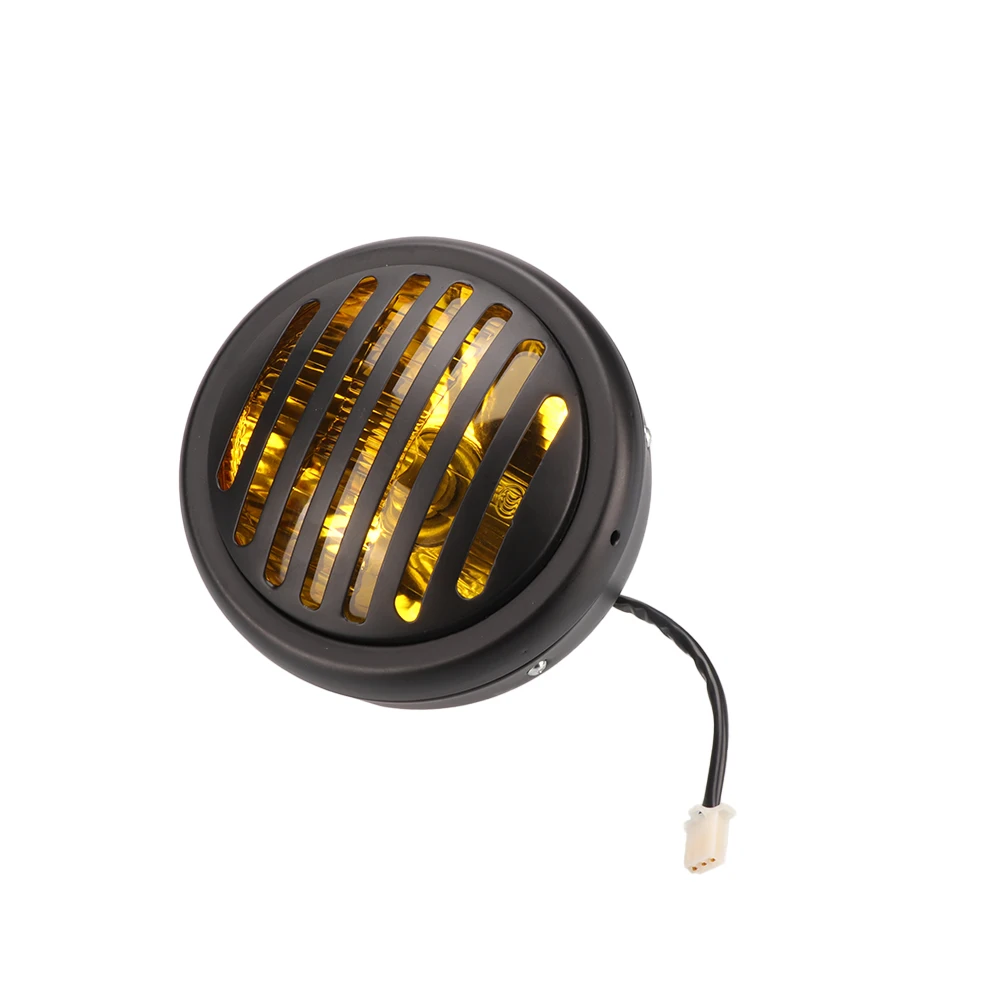 Motorcycle 35W Halogen Headlight For Harley CG125 GN125 CB CL Yamaha Suzuki Black Metal Retro Grid Headlight Round Motocross