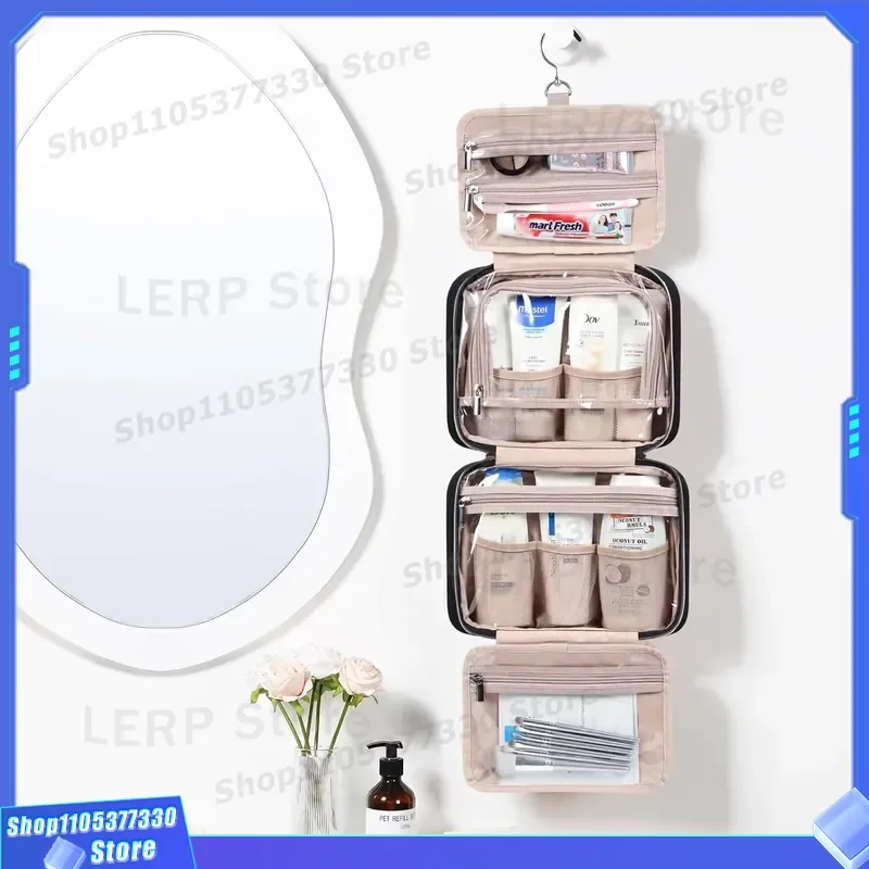 Portable Hanging Travel Wash Bag for Women Cosmetic Toiletry Organizer Storage Pouch for Shampoo Conditioner Brush Set Women