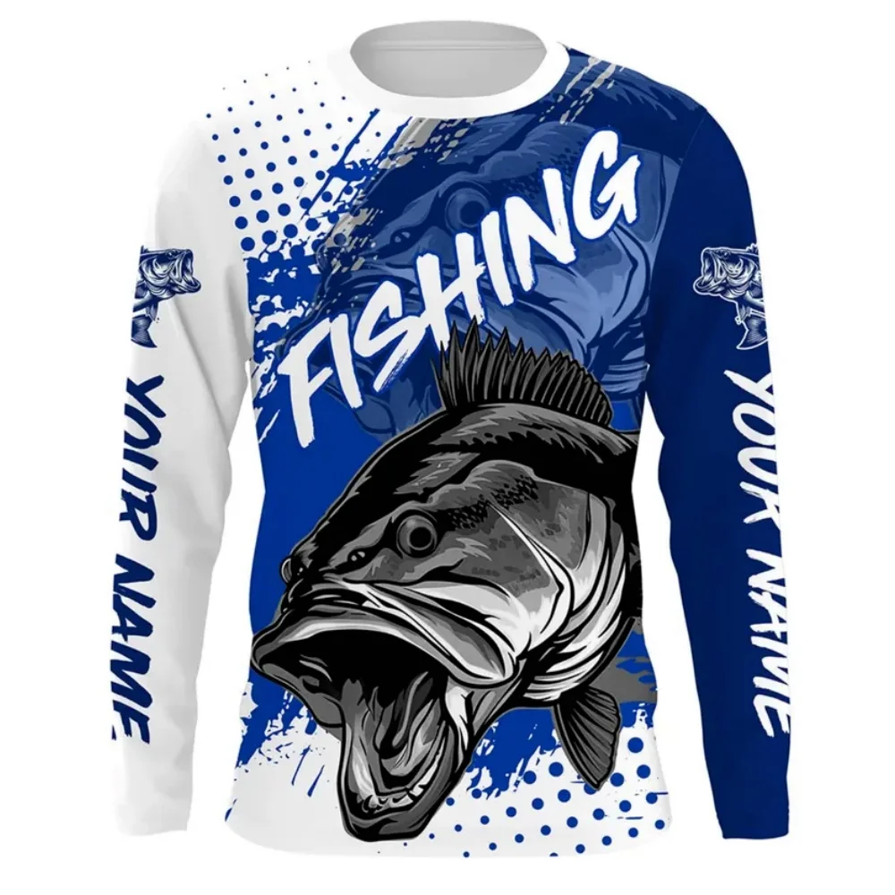 男性用-tシャツ-3d-立体魚柄釣り服-o-ネック長袖釣り快適な通気性アウトドアトップス