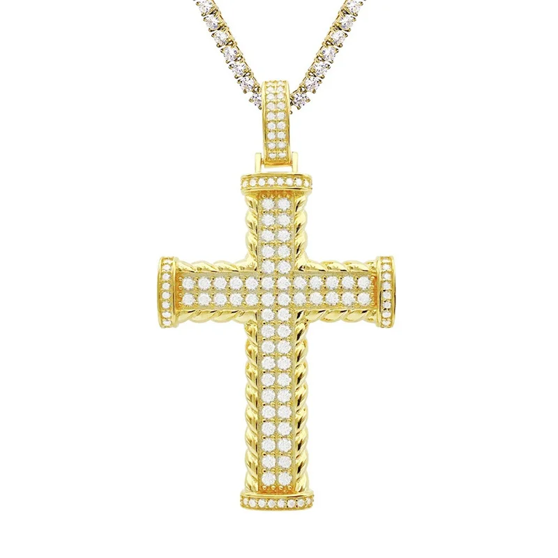 

P6475 Lefei Exquisite Luxury Trendy Classic Moissanite Hiphop Double Row Cross Pendant Necklaces Women s925 Silver Jewelry Gifts