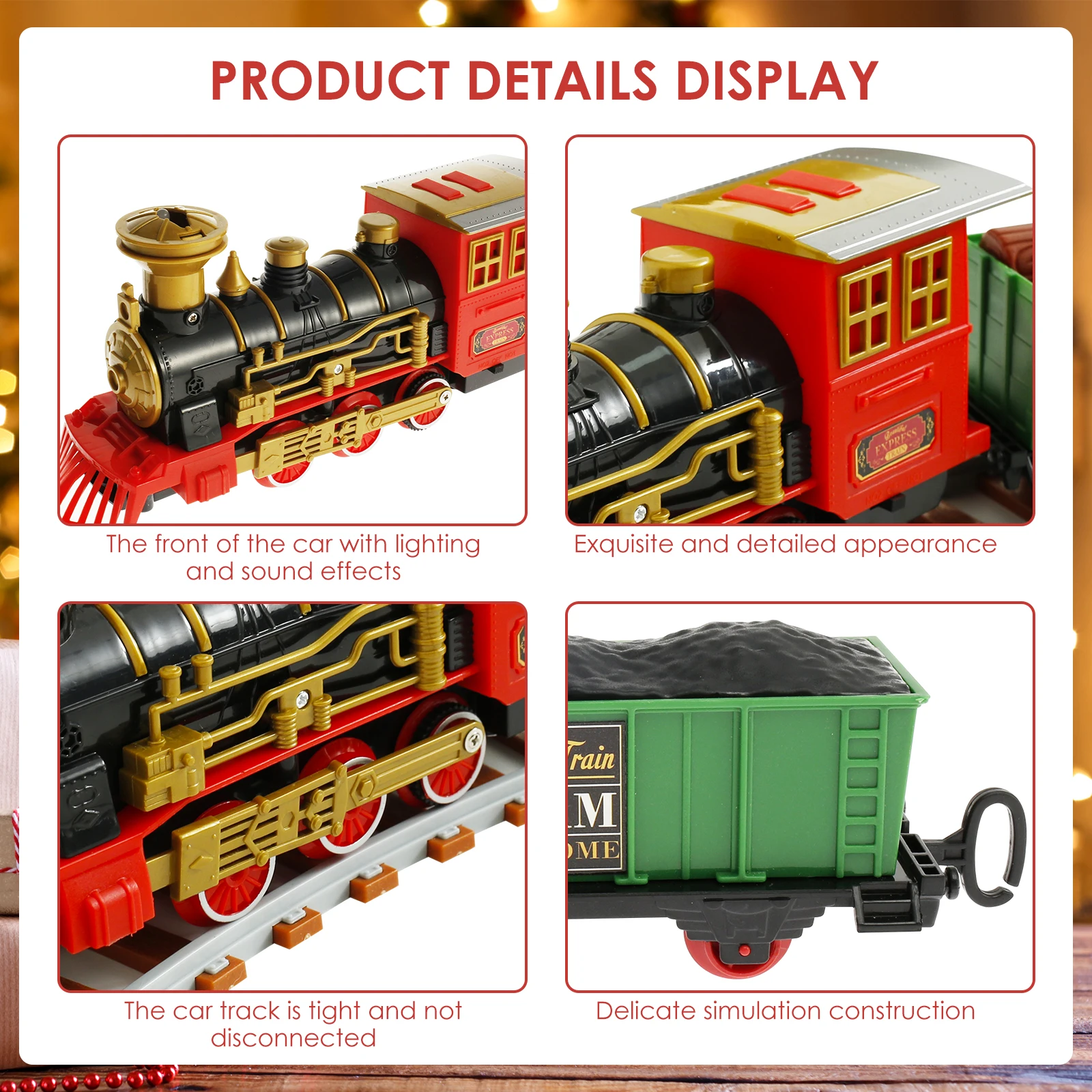 New Retro Electric Train Track Toy Set Electric Steam Rail Train with Spray with Light and Sounds Children Toy Christmas Gift