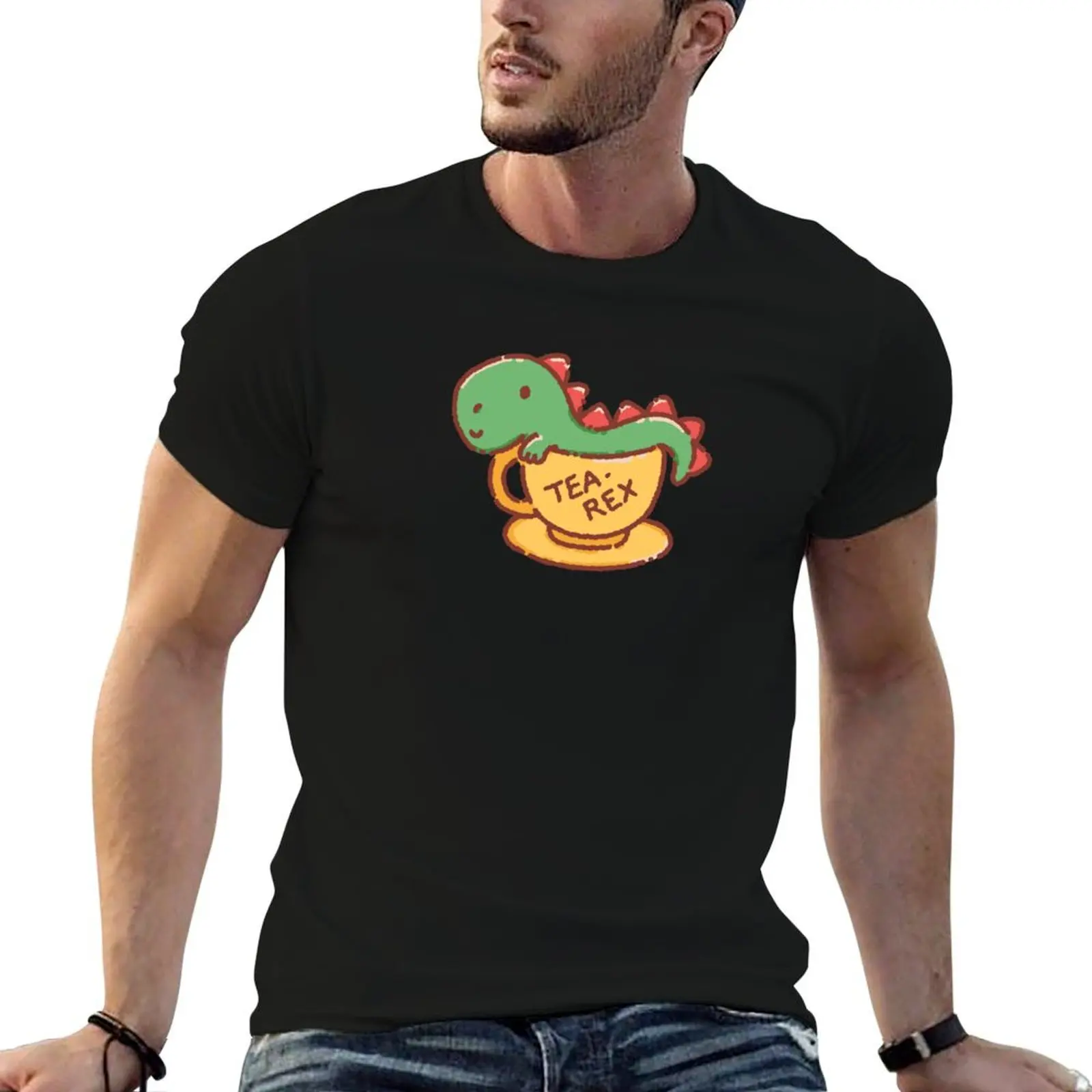 Tea - rex! T rex in a tea cup, cute trex funny pun T-Shirt Art Pattern Printed Casual Top
