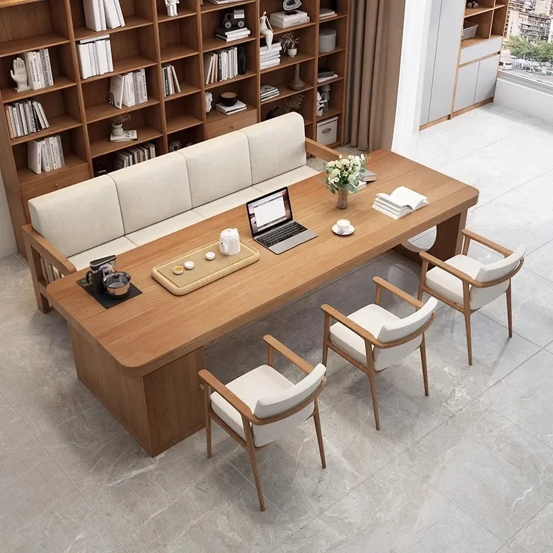 Living room with sofa long table pure solid wood long desk home meeting desk study calligraphy table tea table dual-purpose
