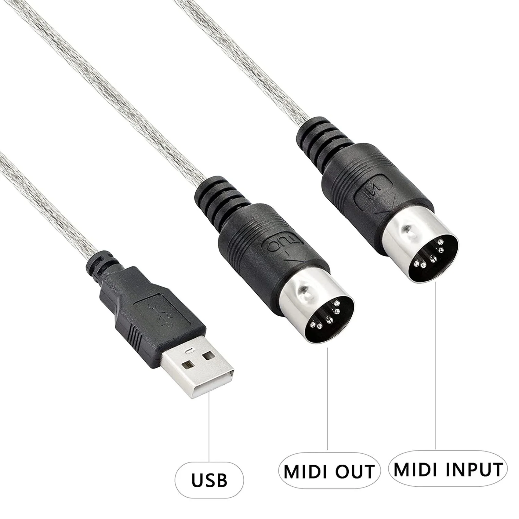 USB MIDI 케이블 어댑터, USB A 타입 수-MIDI Din 5 핀 입력-출력 케이블 인터페이스, 음악 키보드용 LED 표시기 포함