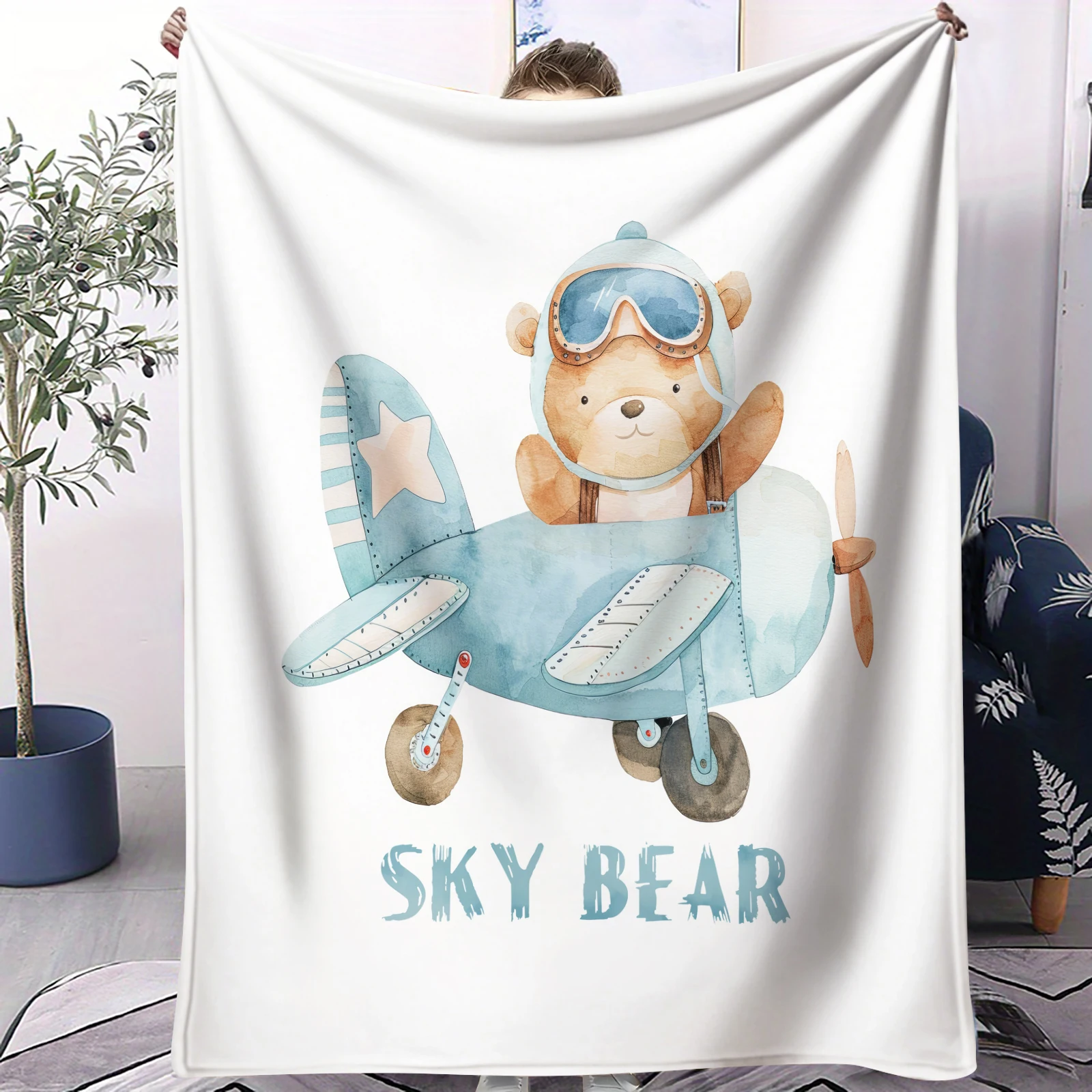 

Милое флисовое одеяло с принтом «Небесный Медведь» для взрослых: высококачественное, супермягкое, теплое, универсальное одеяло для путешествий, офиса и дома