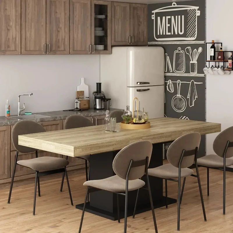 Table for 8-10 People, Modern Wood Rectangular Expandable Kitchen Table Dinner Table for Dininng Room