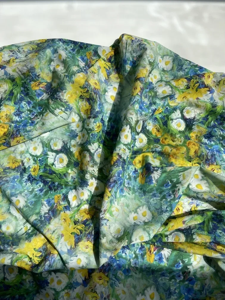 Dark Green Pure Cotton Sewing Fabric 145x50cm 60s Digital Printing Illustration Style for Children's Dress And Blouse Making