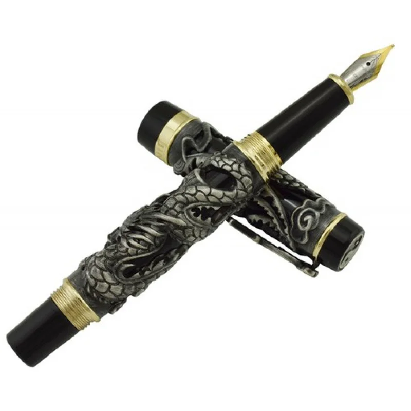 A+ 진하오 드래곤 피닉스 빈티지 만년필, 고급 조각 펜, 그레이 블랙