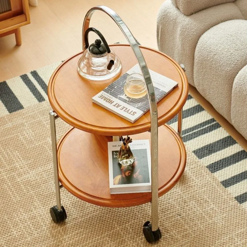 Nordic vintage style solid wood movable folding coffee table, living room small apartment sofa side table, corner table, small