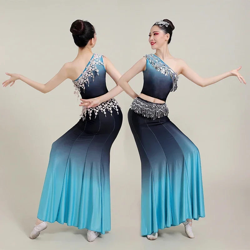 Dai kostium taneczny tradycyjny ludowy chiński paw występ na scenie Hmong rybi ogon trykot dziewczyna strój taneczny strój festiwalowy