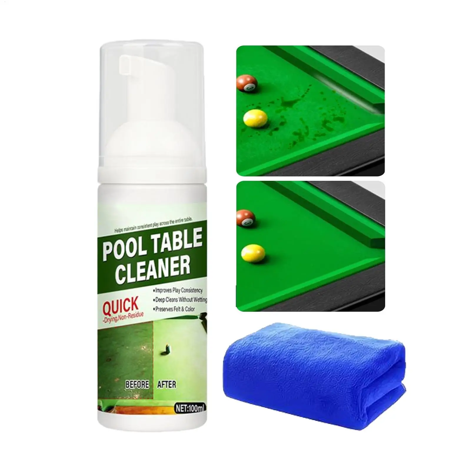 

Billiard Table Cleaner 100ml Felt Care Foam Mousse with Microfiber Towel for Pool Table Maintenance Club Tournament Accessories
