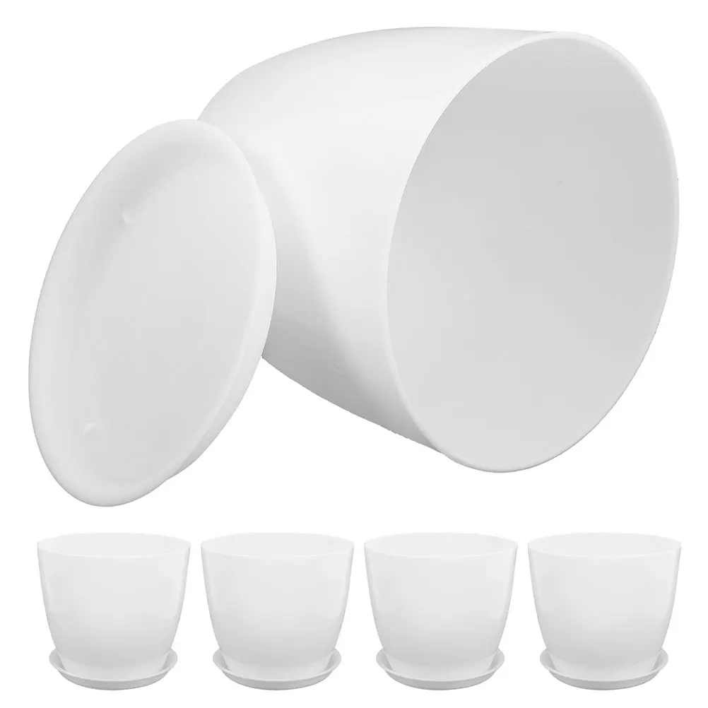 

1 set Flower Pots Set Thickened Round Planters Saucer White Succulents Nursery Garden Containers PP Material Easy Cleaning