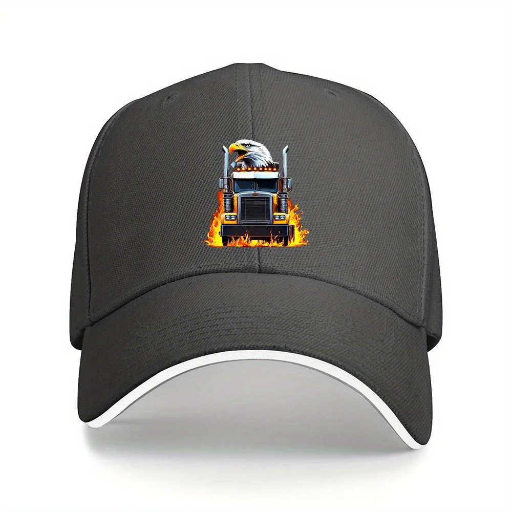 Eagle Trucker Flames Baseball Cap Polyester Adult Outdoor Sports Running Snapback Hat