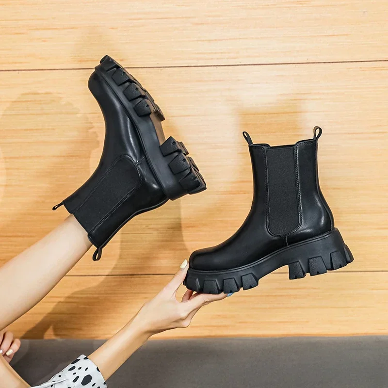 2023 New Autumn Winter Women Ankle Boots Fashion Round Toe Slip on Ladies Casual Short Boots Thick Bottom Chelsea Shoes