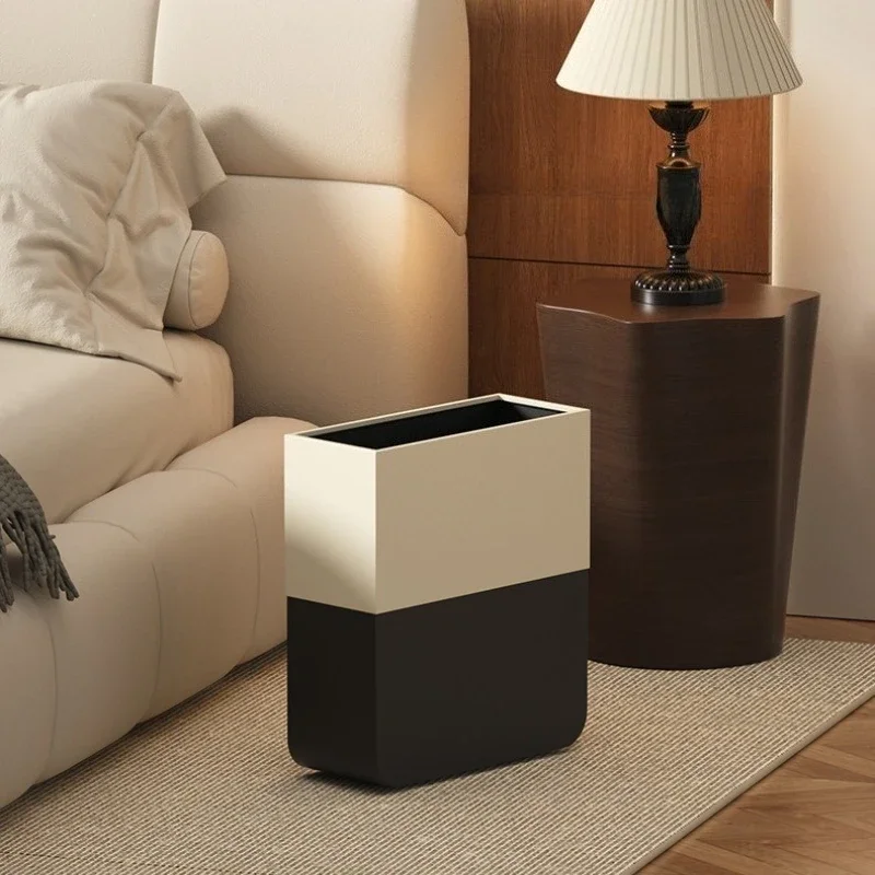 Metal Lidless Trash Can Modern Minimalist Garbage Bin Nordic Walnut Wood Household Trash Cans Bathroom Cleaning Tools Accessory