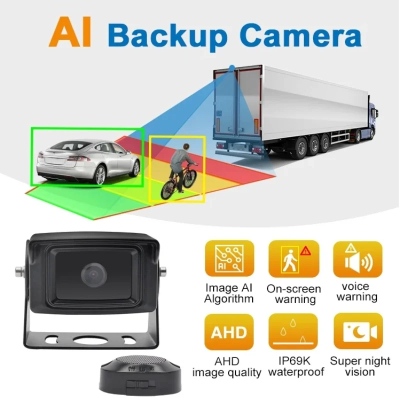 7 inch Monitor Large Vehicle Rear Backup Reversing Blind Area Alarm AI Human Cyclist Detection Bus Truck Reversing Camera