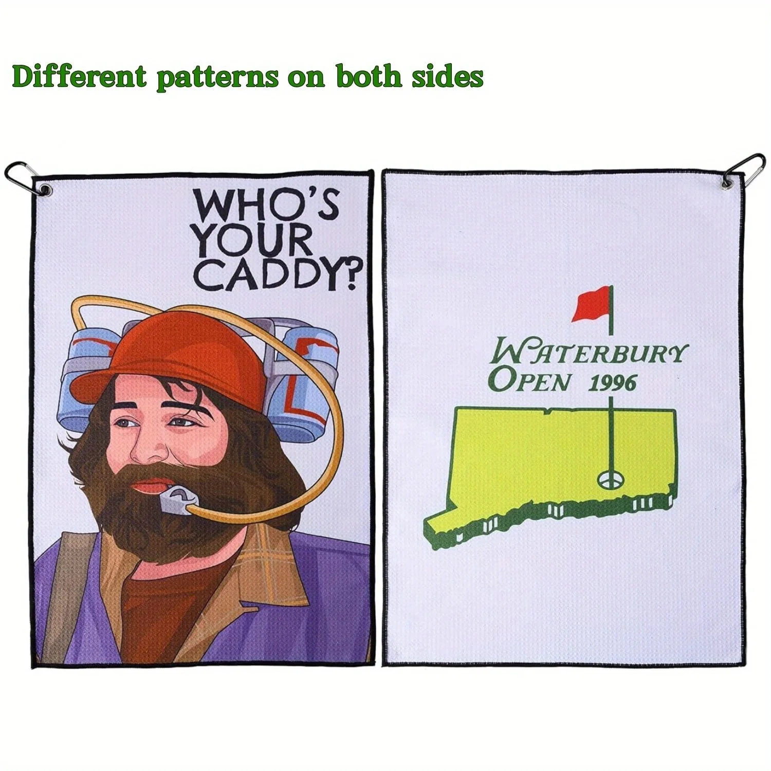 منشفة جولف مضحكة من الألياف الدقيقة الممتازة مع حامل مشبك لحقائب الجولف Happy Gilmore بتصميم أنماط مختلفة على الوجهين منشفة جولف #1