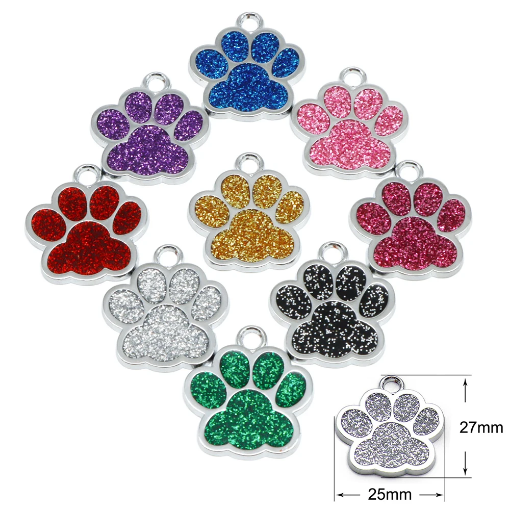 Wholesale 20pcs Dog Cat Tag Pet Dog Collar Accessories Personalized Paw Shape ID Tags Name No. Telephone Tags For Dog Supplies