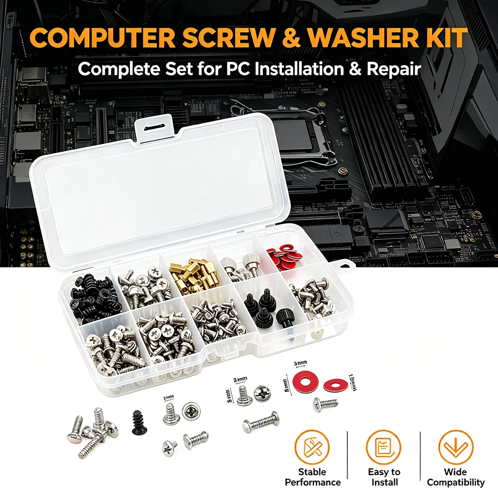 228pcs Computer PC Case Hard Disk Drive Fan Motherboard Power Supply Server HDD PSU PCI Mount Repair DIY Screw Bolt Kit Set
