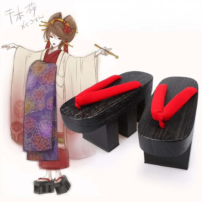 Womens Houten Japanse Geta Clog Bidentate Onmyouji Ssr Shiranui Flops Flip Houten Sandaal Schoenen Cosplay Japan Geisha 11.5Cm