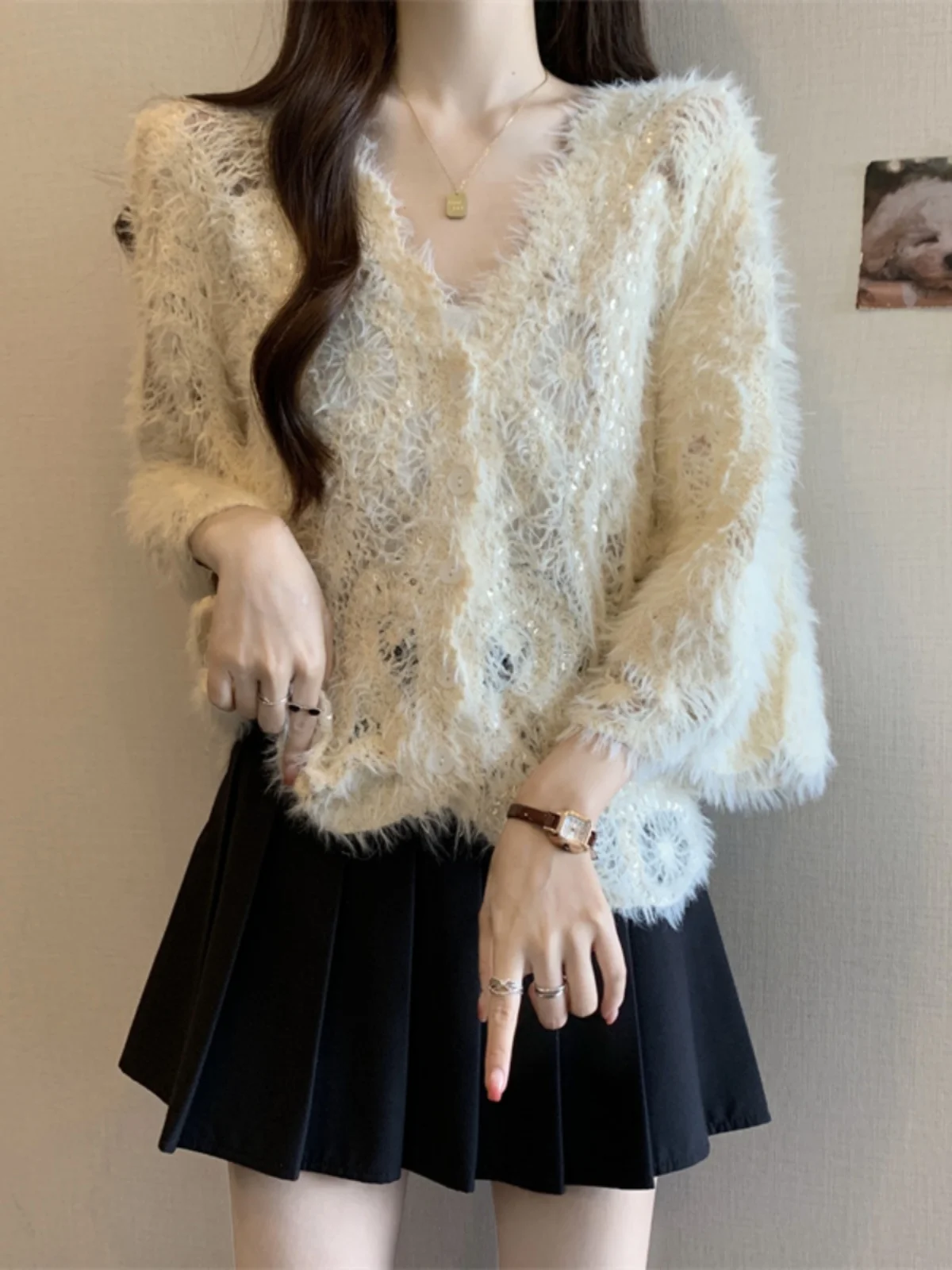 

Shiny Sequin Short Sweater Cardigan Women's Spring Autumn Large Size Plump MM High-End Sensation Fragrance Style Outerwear