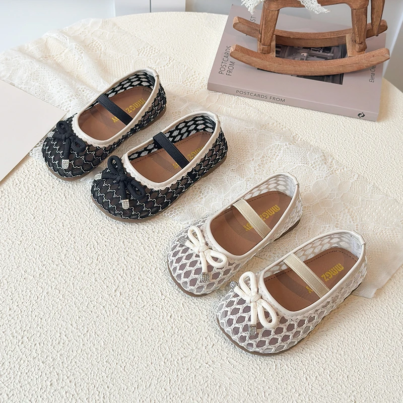 Girls Flat Shoes Mesh Weave Soild Color Kids Sandals Non-slip Soft Sole 2026 Summer New Children Princess Shoes Ins Trendy Sweet