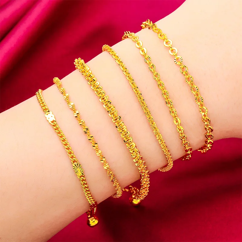 2023 New Long Lasting Color Thick Gold Plated Chopin Twist Charms Bracelet Women\'s Hand Chain Link Original Fashion Jewelry