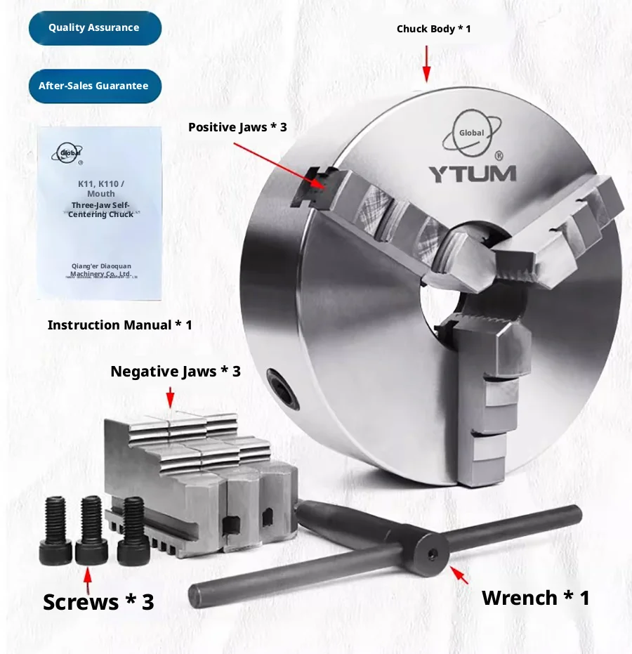 K11-160 Three Jaw Chuck, Self Centering Lathe Machine Tool Three Jaw Precision Manual, Forward Jaw+reverse Jaw+wrench