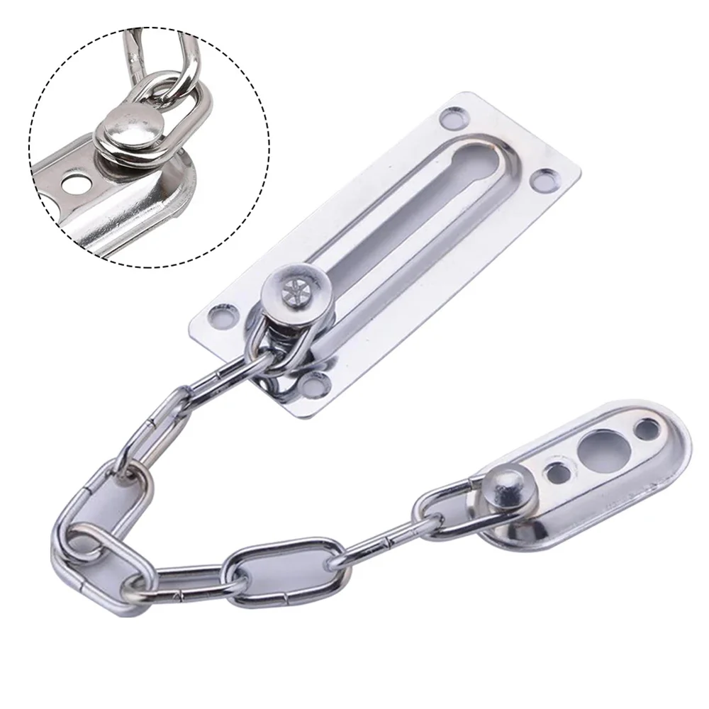 1 Pc Stainless Steel Security Door Chain Lock Silver Sliding Guard Latch Anti Theft Door Buckle Bolt Hardware Accessory