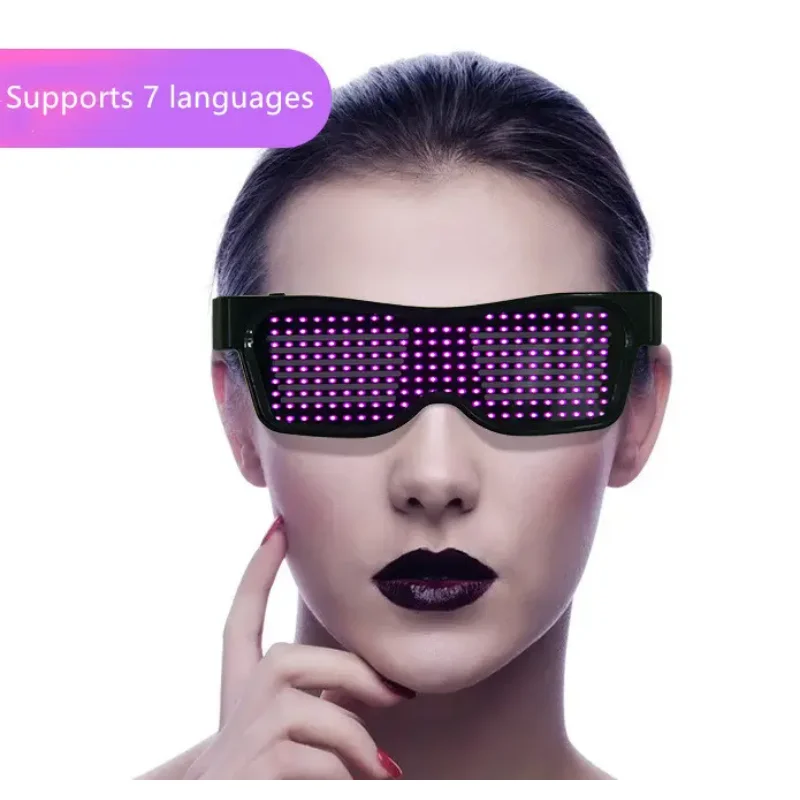 Bluetooth Programmable LED Text USB Charging Display Glasses Dedicated Nightclub DJ Festival Party Glowing Toy Gift