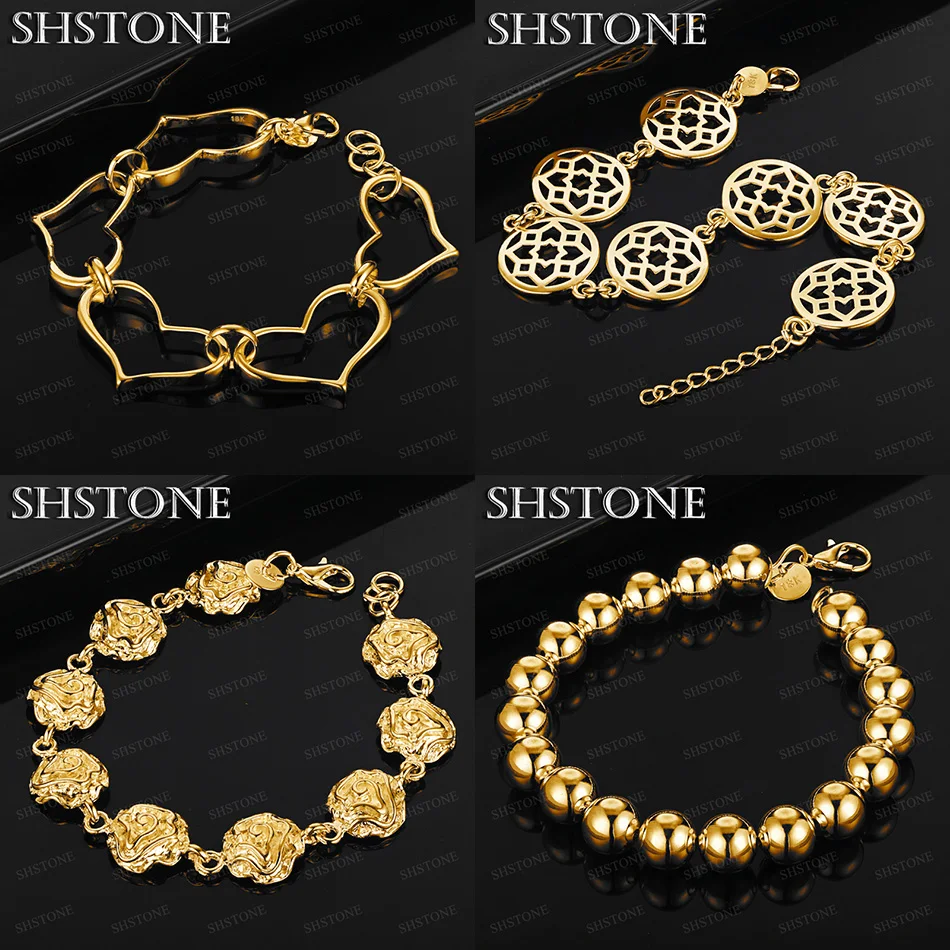 

High Quality 18k Gold Flower Heart Beads Hollow Circular Bracelet Accessories Fashion Party Fine Nice Charm Wedding Jewelry Gift
