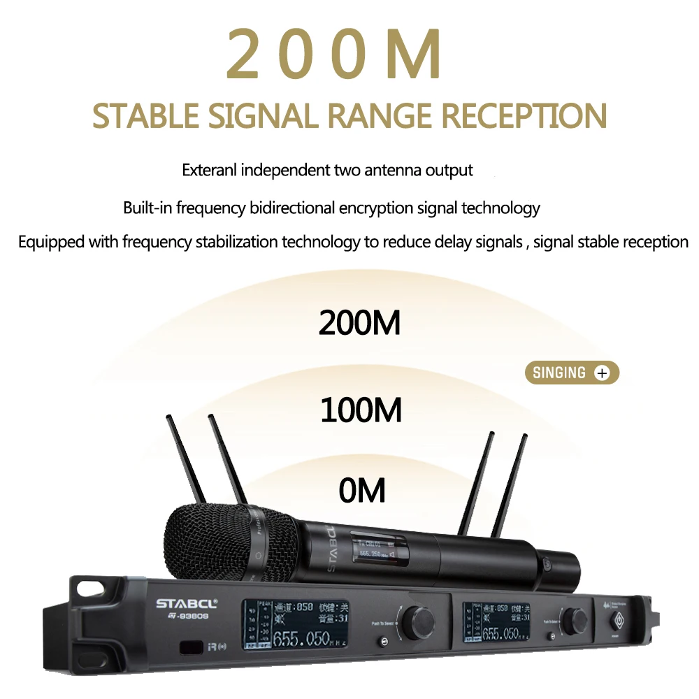 ST-9380S 2-Channel UHF Wireless Microphone Noise Cancelling Metal Construction for Professional Stage Performance Church Use