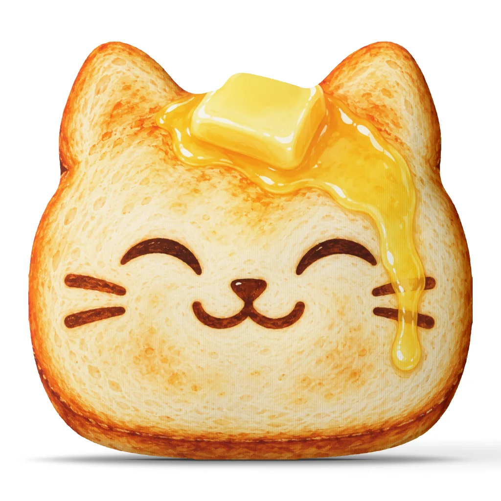 Butter Cat Toast Pillow Cute Breakfast Food Cushion Stuffed Plush Throw Pillow Kawaii Kitchen Decor Gift for Cat Lovers Home