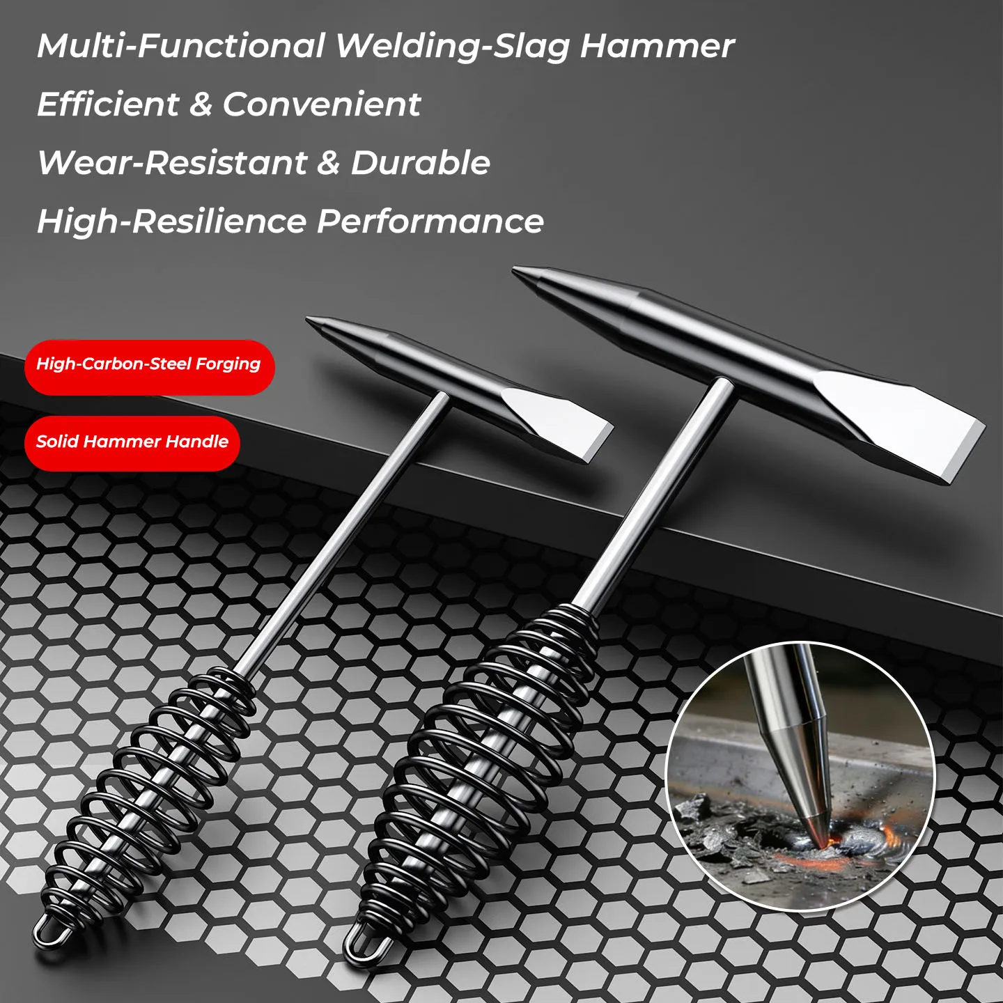 Spring Handle High Carbon Steel Slag Hammer For Welding Derusting Chipping Removal Tool Electrician Weld Hand Tool