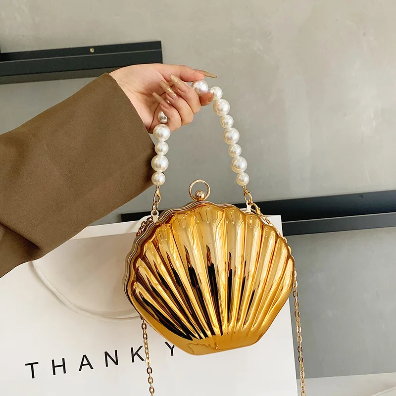 Unique Designer Acrylic Shell Bag New Crossbody Bag For Women 2023 Fashion Small Shoulder Bags Cute Purses Gold Evening Bag