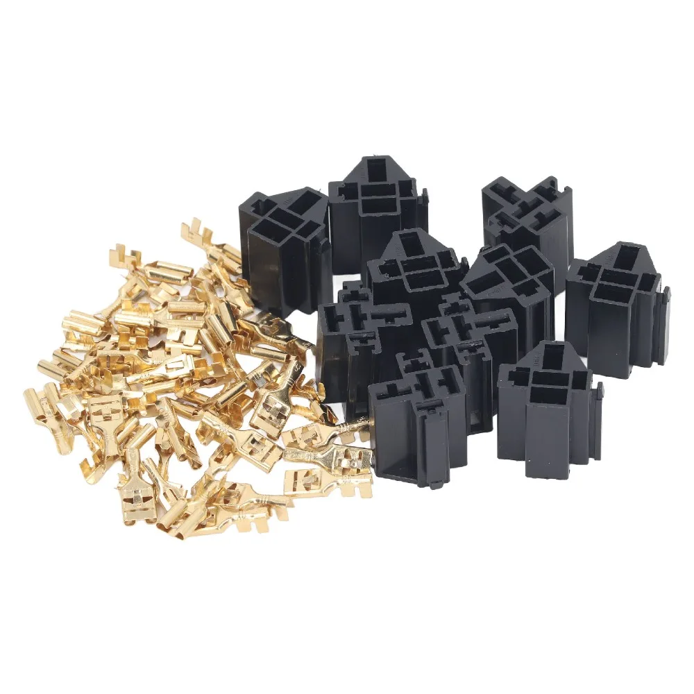10 Set 5 Pin Terminal Relay Case Holder 12V 30A/ 40A ABS 5 Pin Relay Connector with 30pc 9.5mm 20pc 6.3mm Terminal