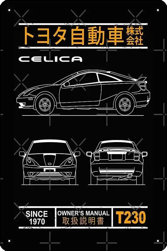 Blueprint of the Celica T230 Poster Metal Tin Sign 12 X 8 Inch Funny Man Cave Home Office Bar Decor