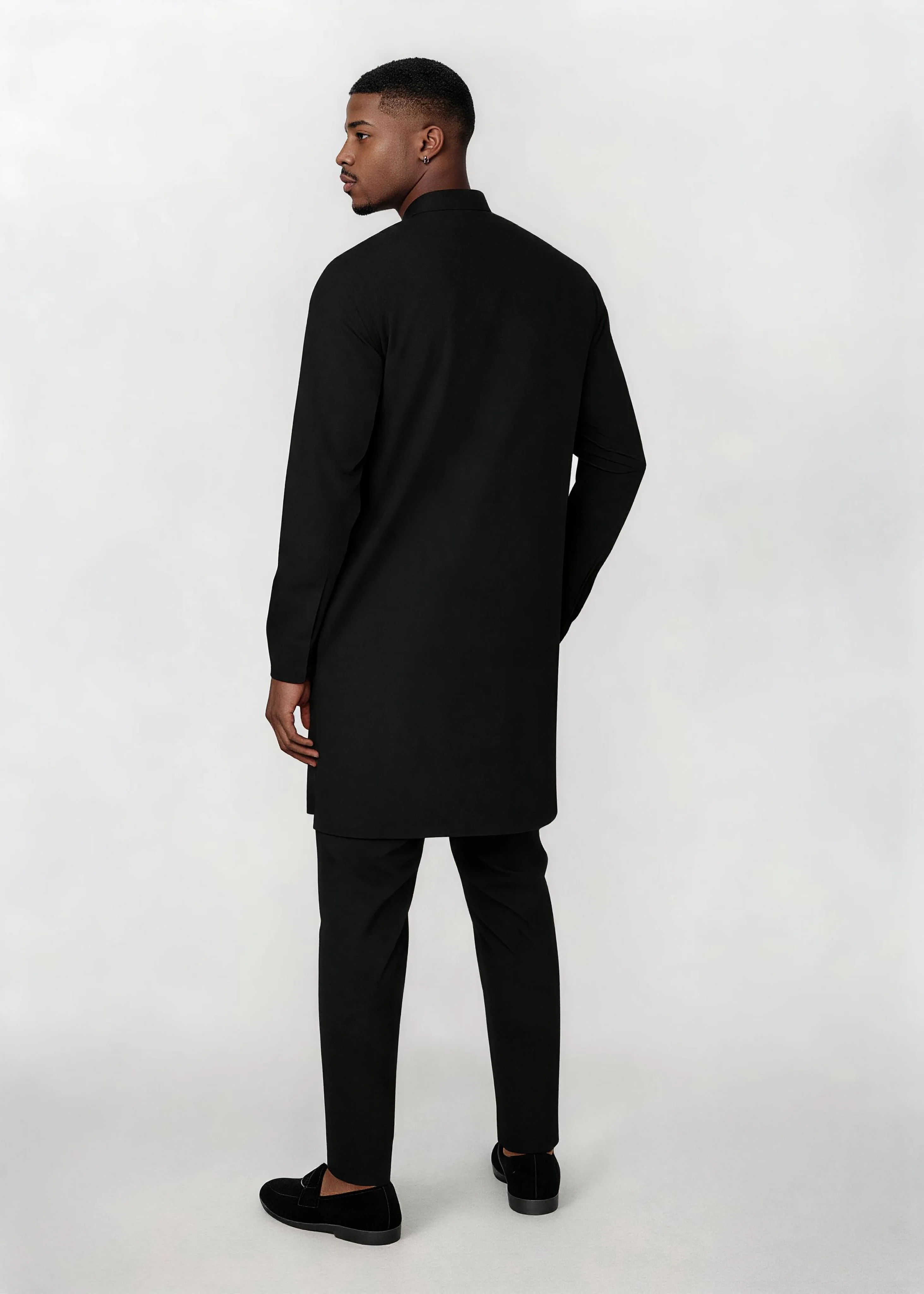 Men African 2‑Piece Outfit Black Crew Neck Geometric Embroidery Long Sleeve Tunic Top Pants Set Casual Party Traditional African