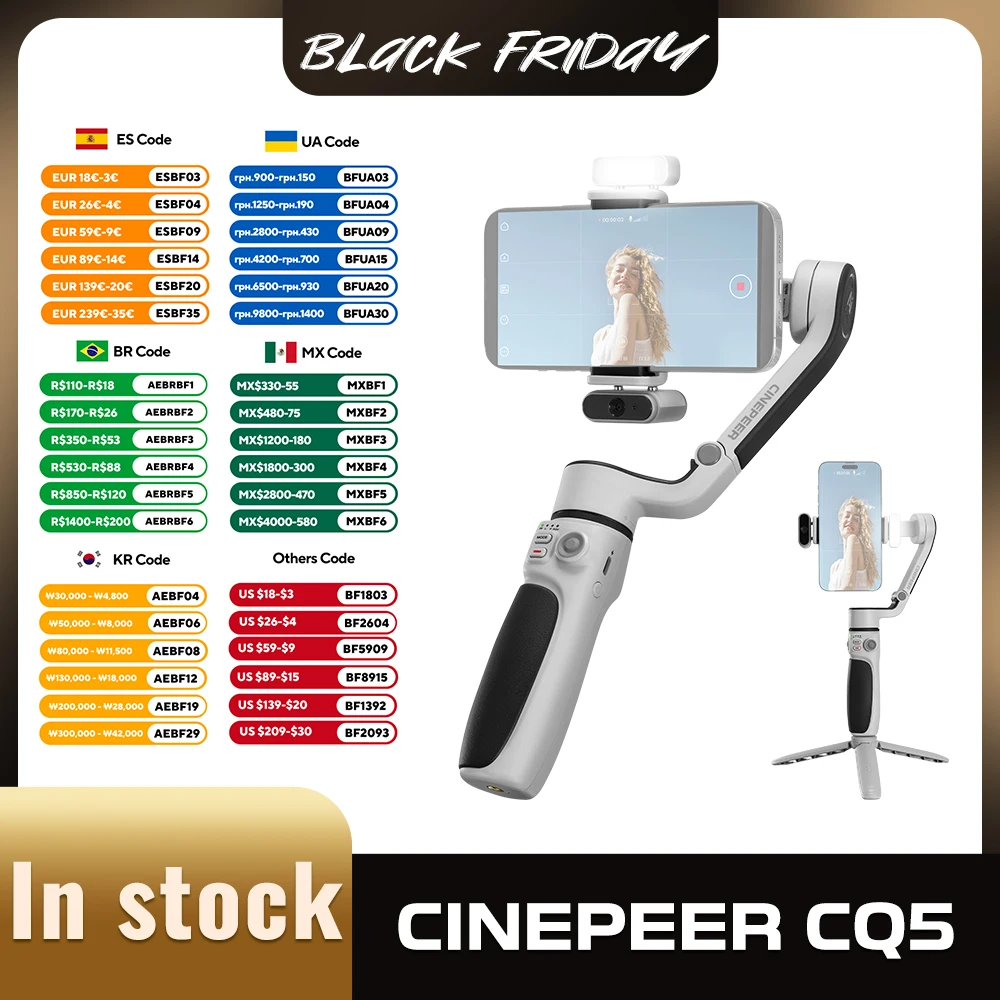 

ZHIYUN Official CINEPEER CQ5 3-Axis Phone Gimbal equipped with AI Face Tracking and Fill Light for iPhone and Android Smartphone
