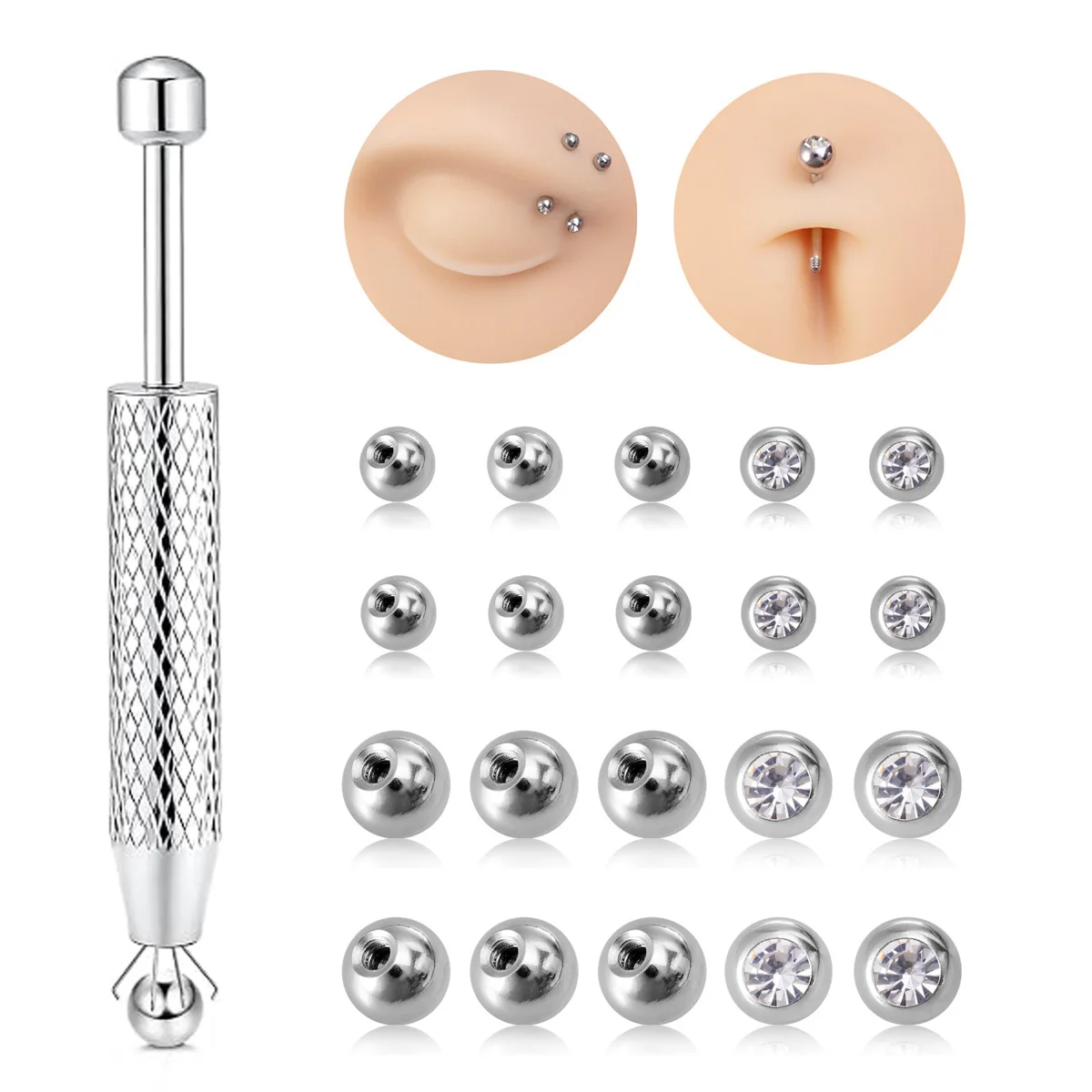 11pcs Balls Beads Holder Pick-up Tool Prong Tweezers Catcher Grabbers Stainless Steel Thread Piercing Body Jewelry Making Tools