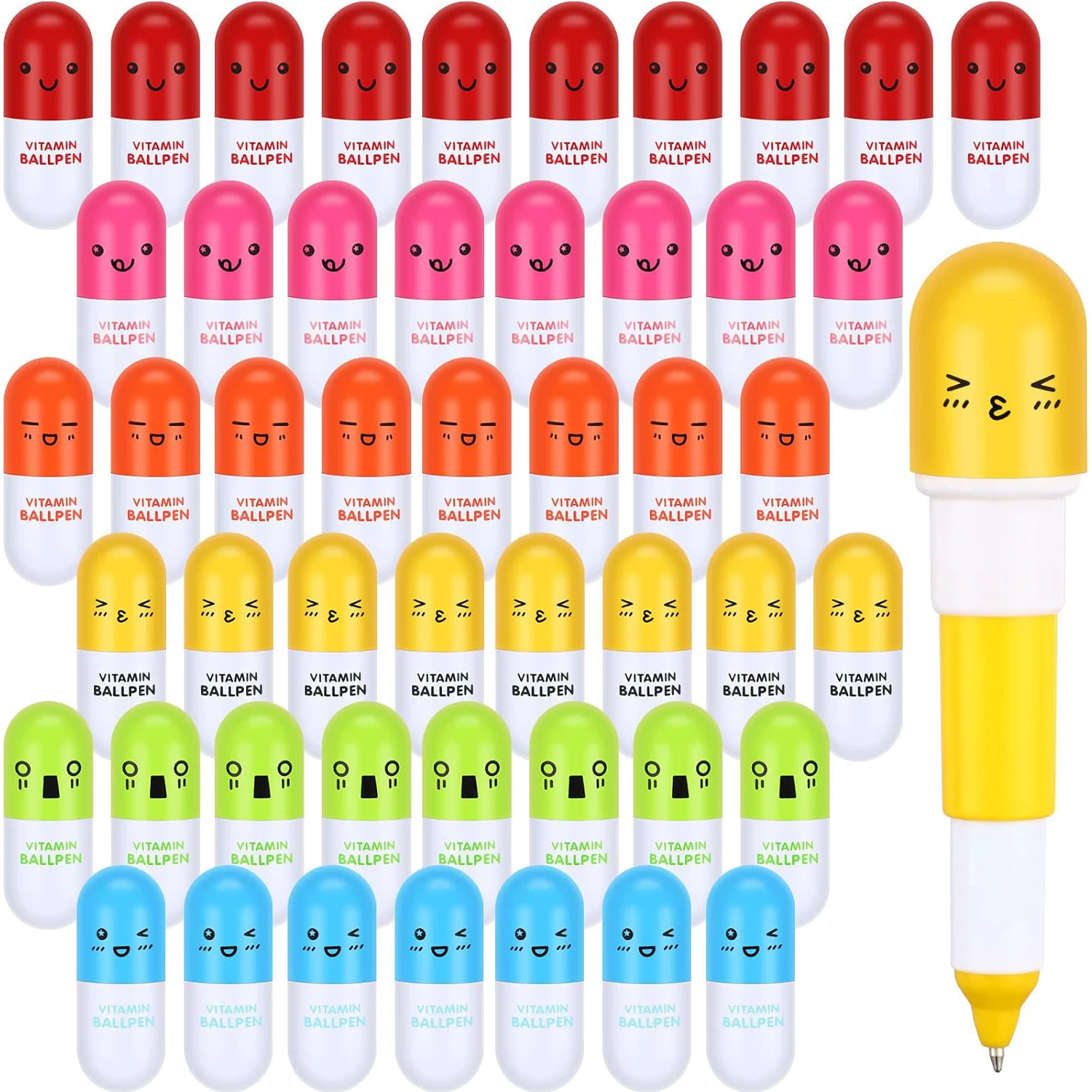 12pcs Pill Shaped Pens,Retractable Ball Pens,Cute Cartoon Pill Highlighter Pen,Smiling Face Capsule Pen,Nurses Mini Pharmacy Nov