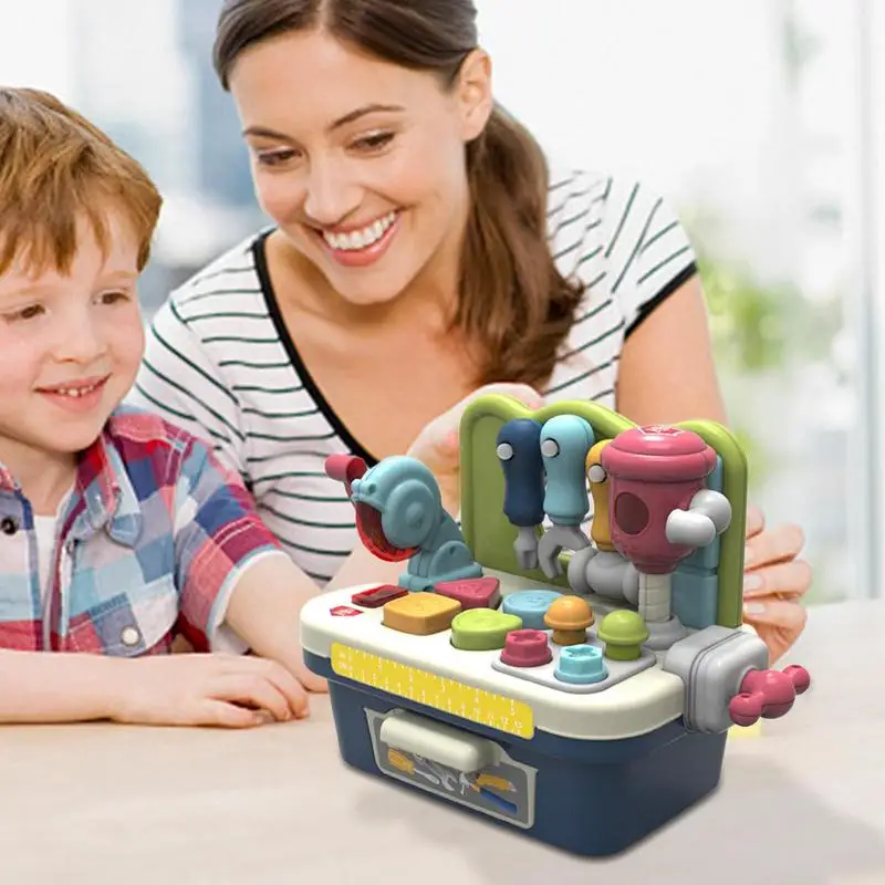 Pretend Play Workbench Toy para Crianças, Ferramenta de Aprendizagem com Música, Broca Educacional, Playset Multifuncional