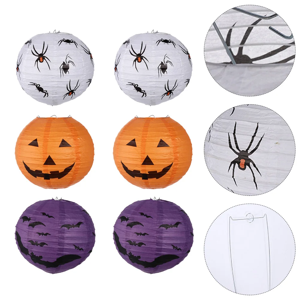 

6 Pcs Paper Lantern for outside Hanging Halloween Folding Lanterns Creative Props Spider