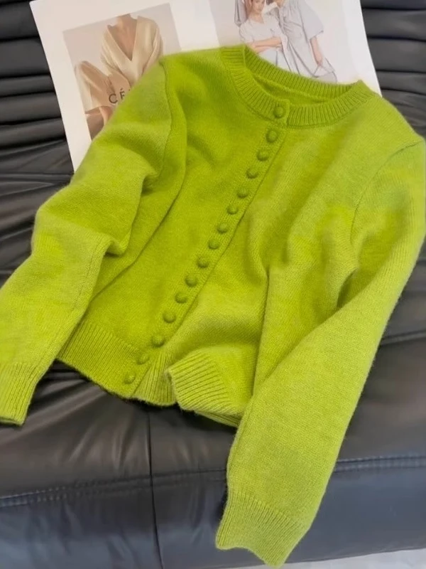 

Корейский и японский утепленный свитер-кардиган с круглым вырезом на одной пуговице, женский, больших размеров, свободный, вязаный, повседневный, в стиле оверсайз