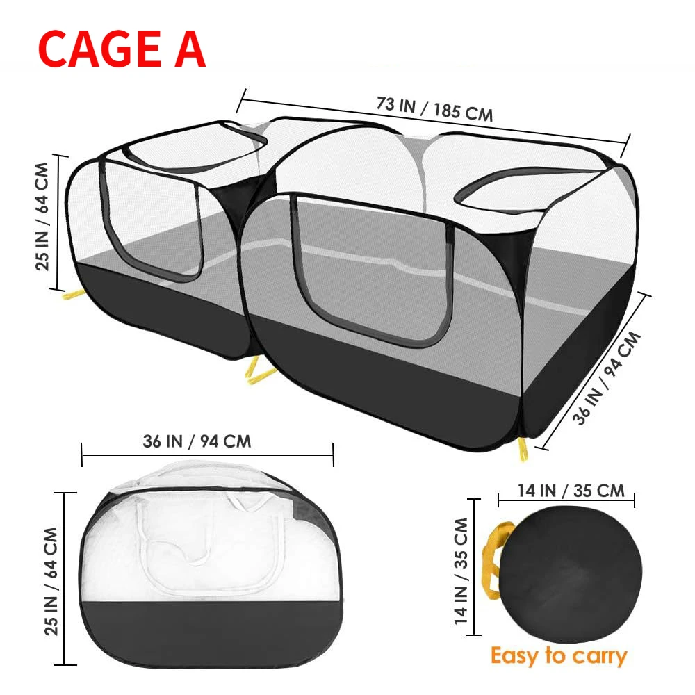 Portable Small Animals Playpen Pet Cage Cat Tent Large Chicken Run Coop Breathable Transparent Mesh Walls Foldable Pet Enclosure